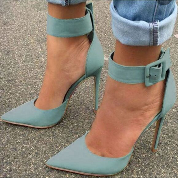 BRAND NEW LINK WOMEN"S FASHION ANKLE STRAP BUCKLE SLIP ON POINTED TOE SHOE - Picture 15 of 15